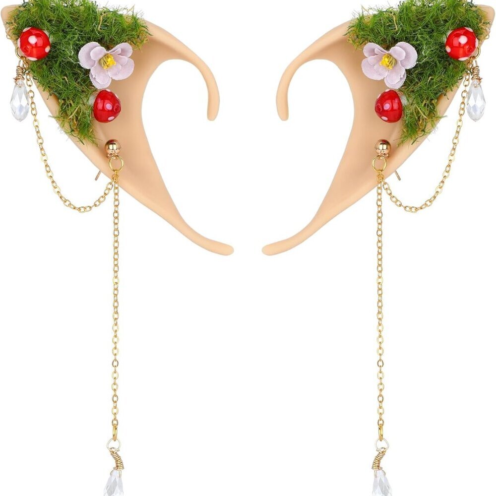 Forest Mushroom Elf Ears, Soft Fairy Ears with Mushroom Moss and Flower Elven Ea
